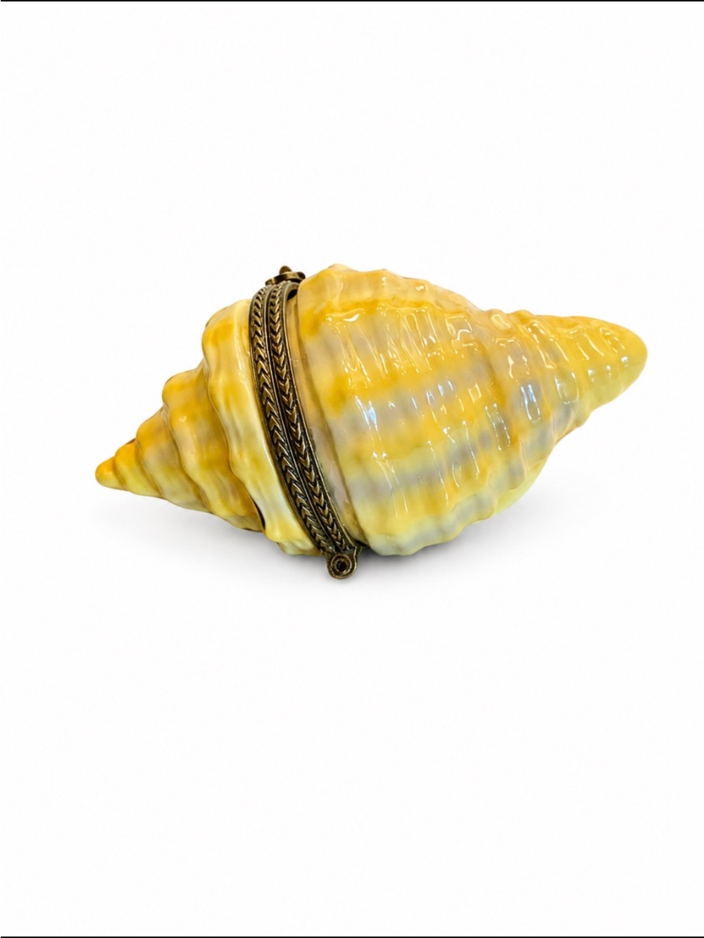 Coastal Conch Shell Hinged Trinket Box – Yellow Seashell Nautical Treasure Box